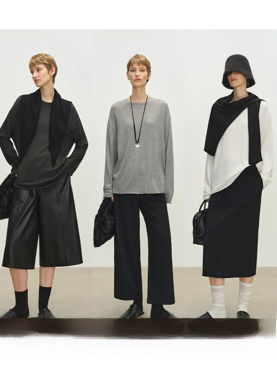 

Теплая мягкая футболка MSBEAST Camere из шерсти с широким круглым вырезом и длинными рукавами для повседневной носки, модная одежда для молодежи и среднего возраста.