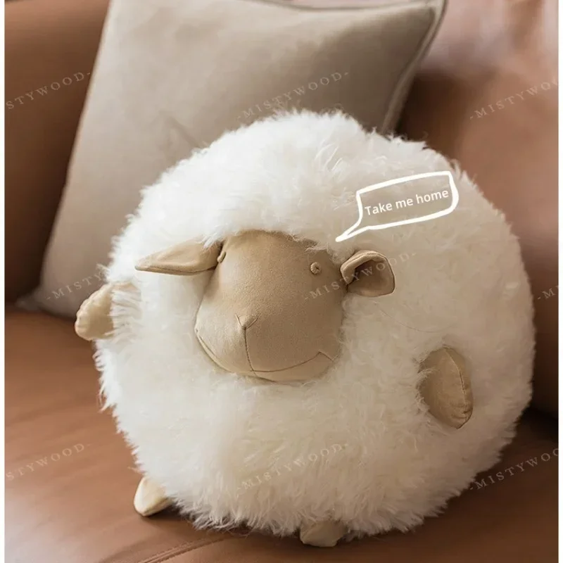 34x30x30cm Sheep Ball Pillow Real Wool Cute Sheep Ball Sofa Cushion Sheep Living Room Cushion Birthday Gift Cute Pillow