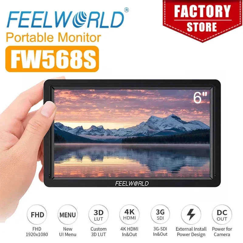 

FEELWORLD FW568S 6-дюймовый монитор на камере с комплектом внешнего питания и установки F970 3G-SDI 4K Входной выход HDMI Панель IPS 1920X1080