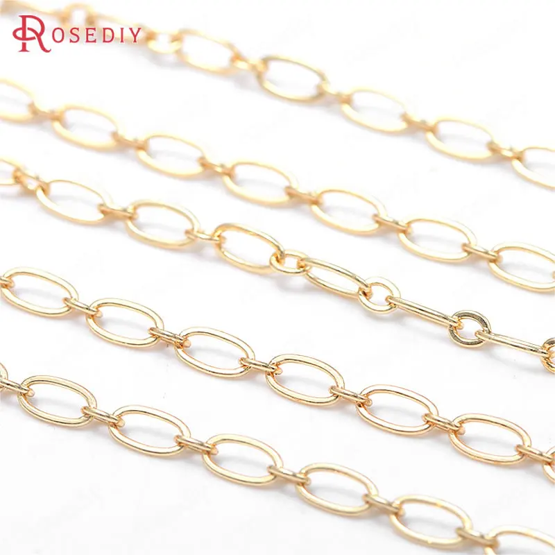 (39339)1 Meter Chain link 6.5x3.6MM 24K Gold Color Brass Long Oval Shape Necklace Chains Jewelry Making Supplies Diy Accessories