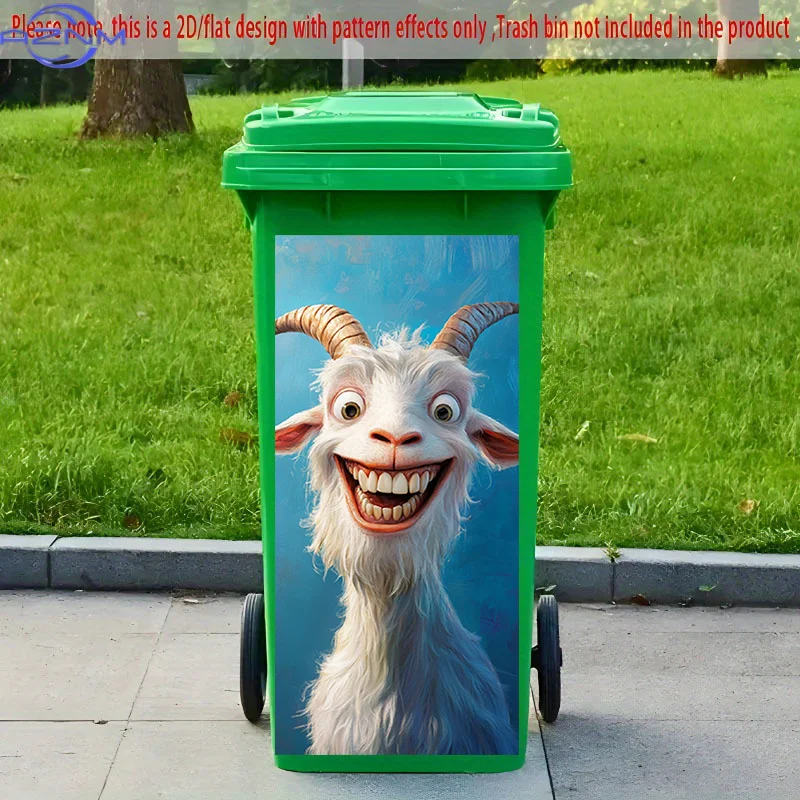 2D Flat Printing] 1pc 2D Pattern Printed Kitchen Trash Can Sticker XCm The Jolly Goat Statue Theme Kitchen Home Decoration Wal