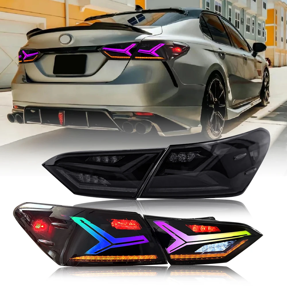 

1 пара задних фонарей RGB в сборе для Toyota Camry 2018 2019 2020 2021 2022 2023, задний противотуманный стоп-сигнал, задний фонарь