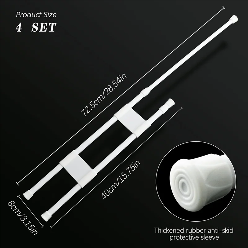 

HHO-двойные стержни для холодильника на колесах, 4 шт., 15,8-27,6 дюйма, регулируемые нескользящие натяжные стержни для холодильника на колесах