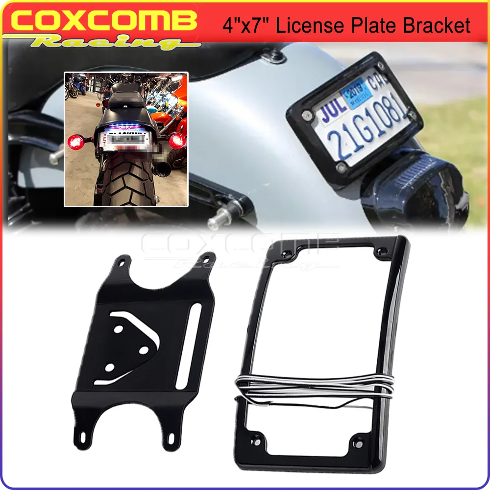 Motorcycle Cruved License Plate Mount Relocation Bracket Mount LED Farme Tail Light For Harley XL1200L R FXLR FXDB FXDC FXDL FXD