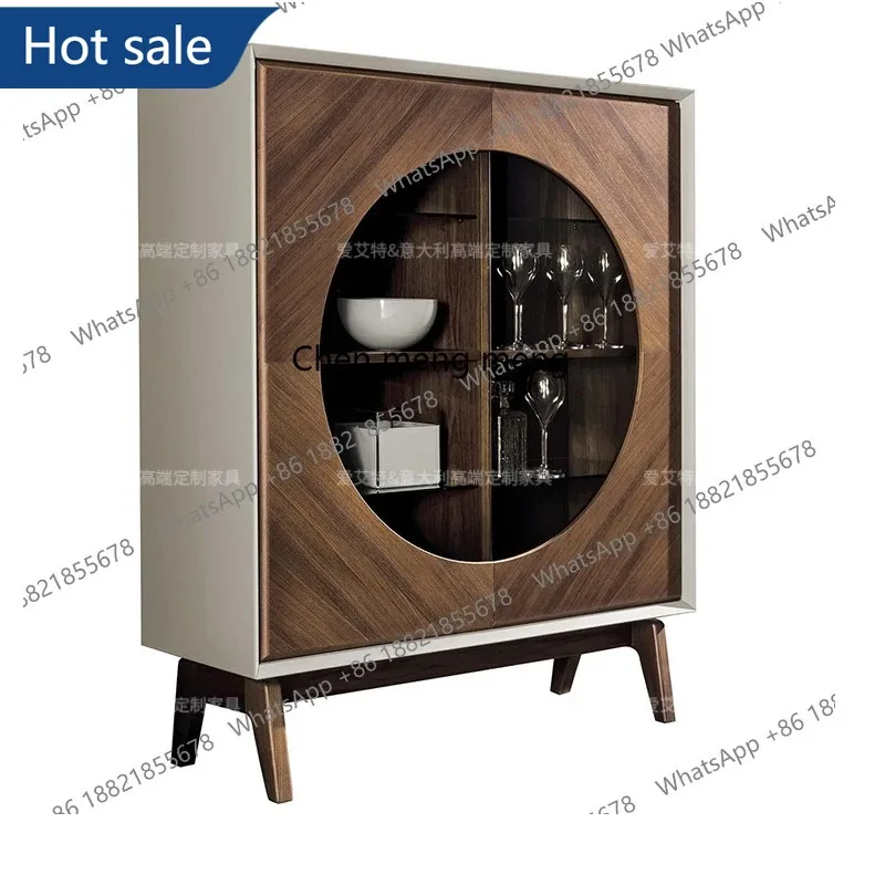 03 s51 Color matching side cabinet round glass door Italian minimalist wine cabinet luxury living room decoration high cabinet