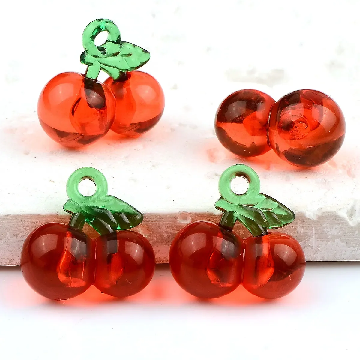 20pcs 1.9cm Christmas Eve Red Cherry Shape Transparent Acrylic Beads DIY Earring Bracelet Phone Chain Accessories Supplies
