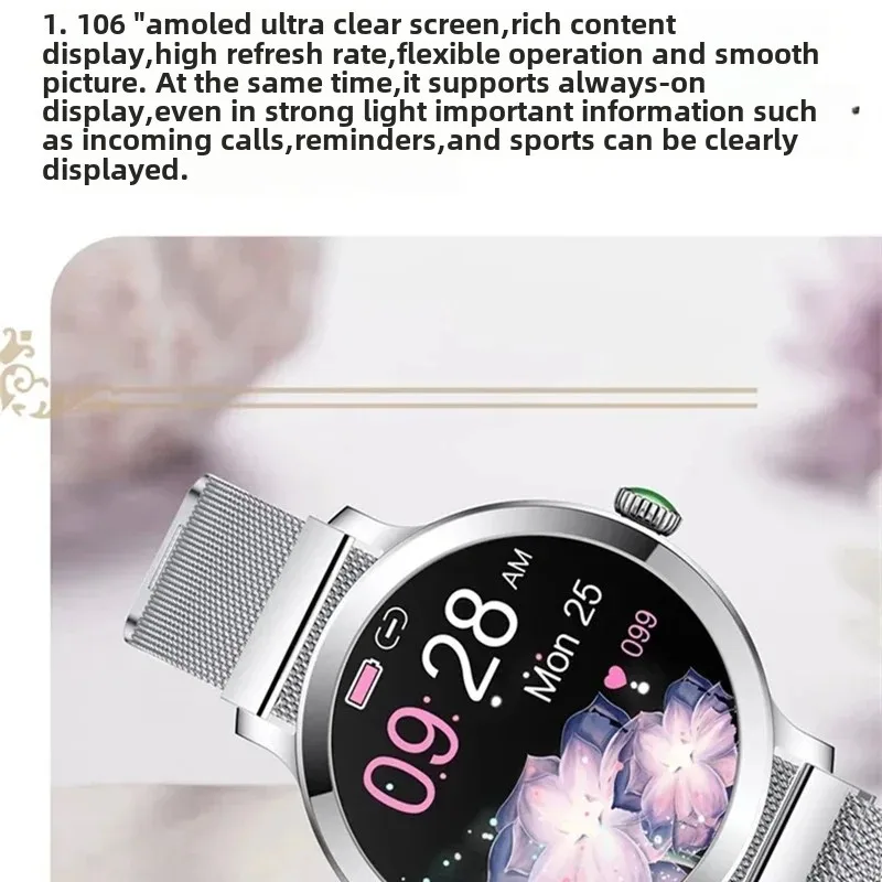 Relógios inteligentes femininos tela amoled pulseira magnética bluetooth relógio inteligente monitor de freqüência cardíaca período fisiológico lembrar smartwatch