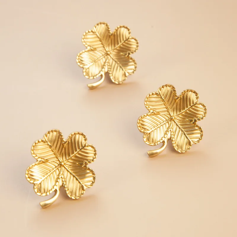 Light Luxury Small Furniture Handle Cabinet Door Knob Solid Brass Box Drawer Knobs Four Leaf Flower Knob