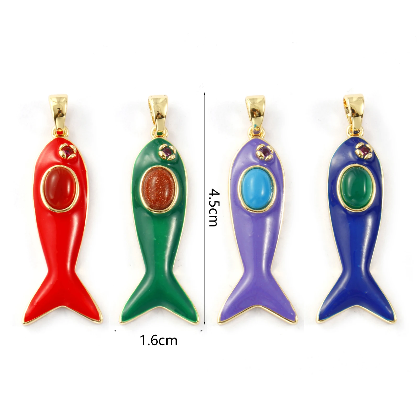 1 Piece Brass Ocean Jewelry Fish Pendants 18K Gold Plated Enamel Cubic Zirconia Charms For Jewelry Making Necklace 4.5cm x 1.6cm