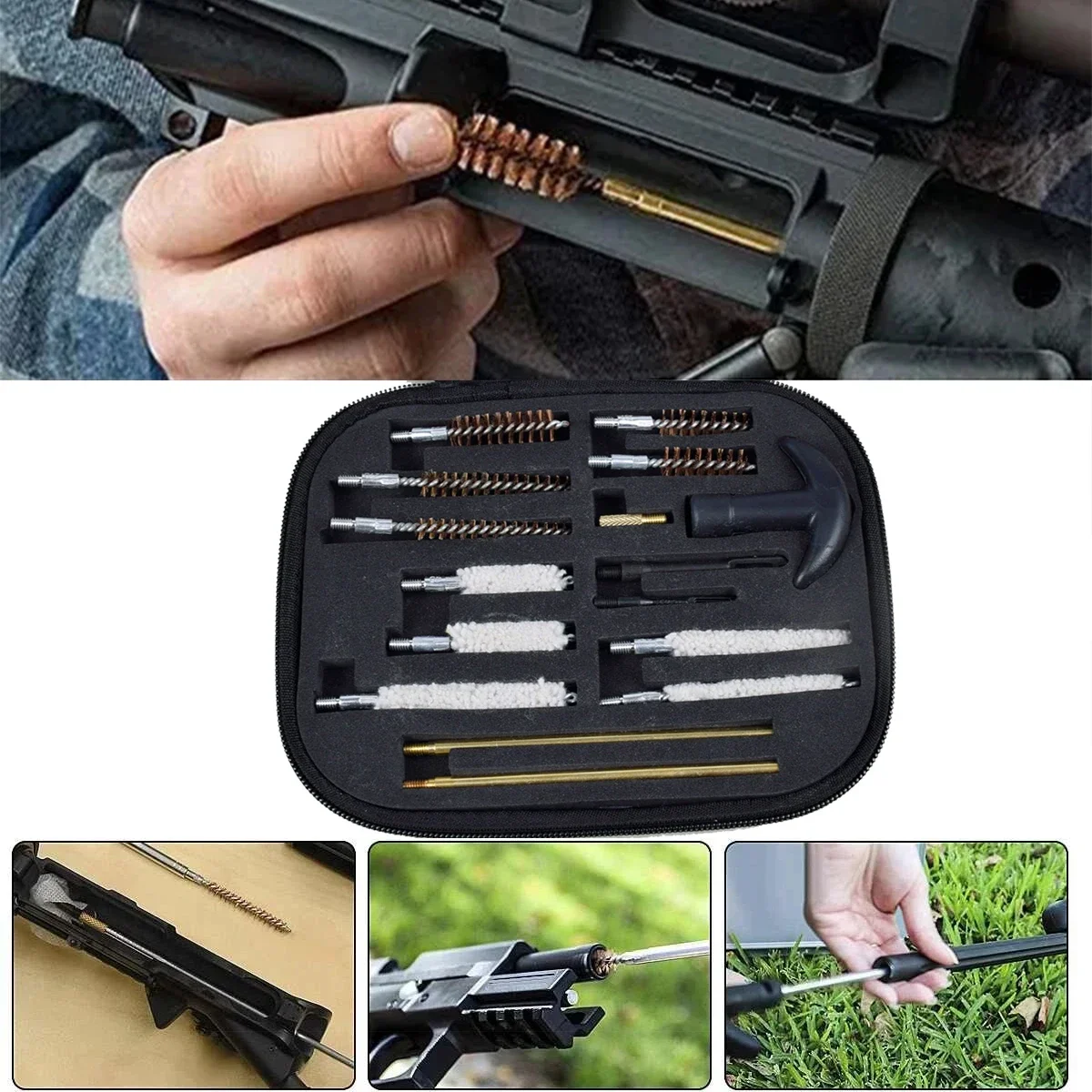 

Outdoor Gun Barrel Brush Tool Cleaning Kit Bagged Pipe Dredging Cleaning Brush Hunting Sport for AR15 AR10 M4 M16 Glock g17 g19