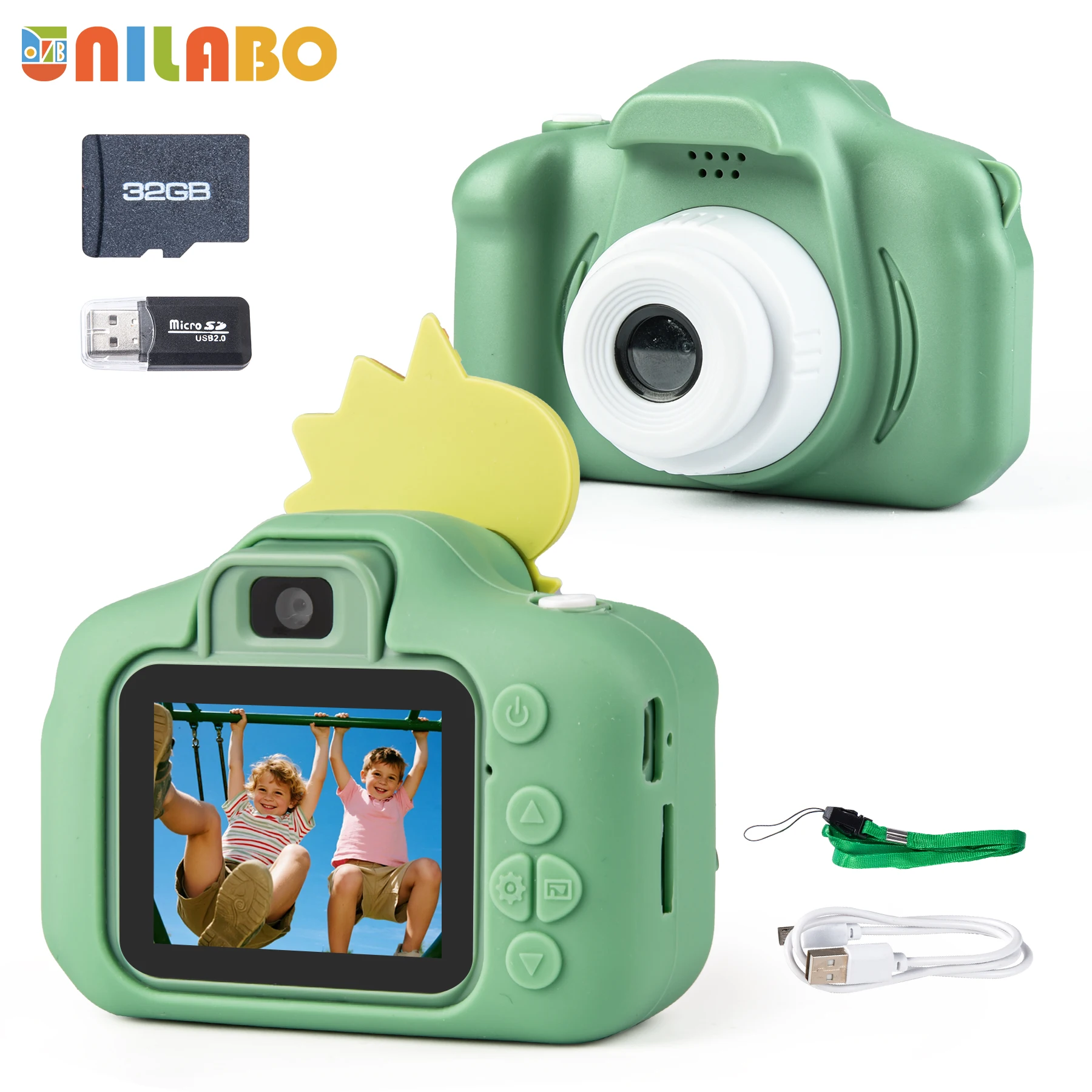 

Upgrade Kids Selfie Camera, HD Children Video Camcorder Camera with Cartoon Soft Cover, Ideal Festival Gifts with 32GB SD Card