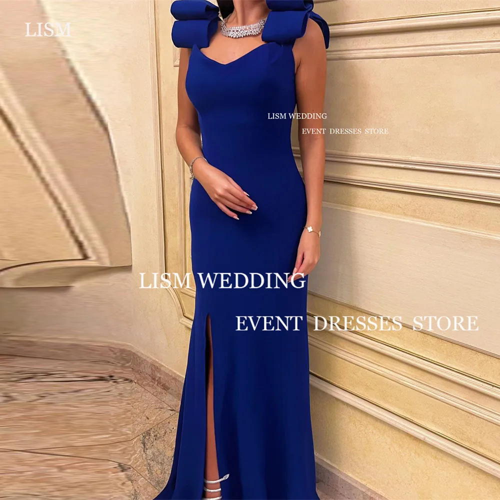 

LISM Elegant Saudi Arabic Women Navy Blue Mermaid Evening Dresses Side Split V-Neck Formal Occasion Party Dress Robes De Soirée