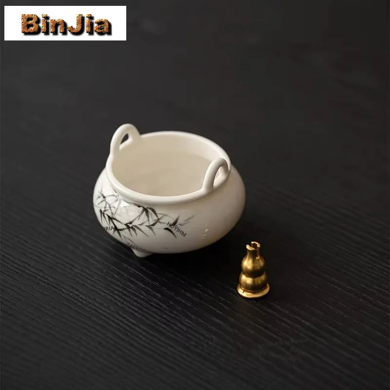

White Porcelain Ink Bamboo Three Legged Stove Incense Holder Diffuser Incense Burners Aromatherapy Censer Bedroom Craft Supplies