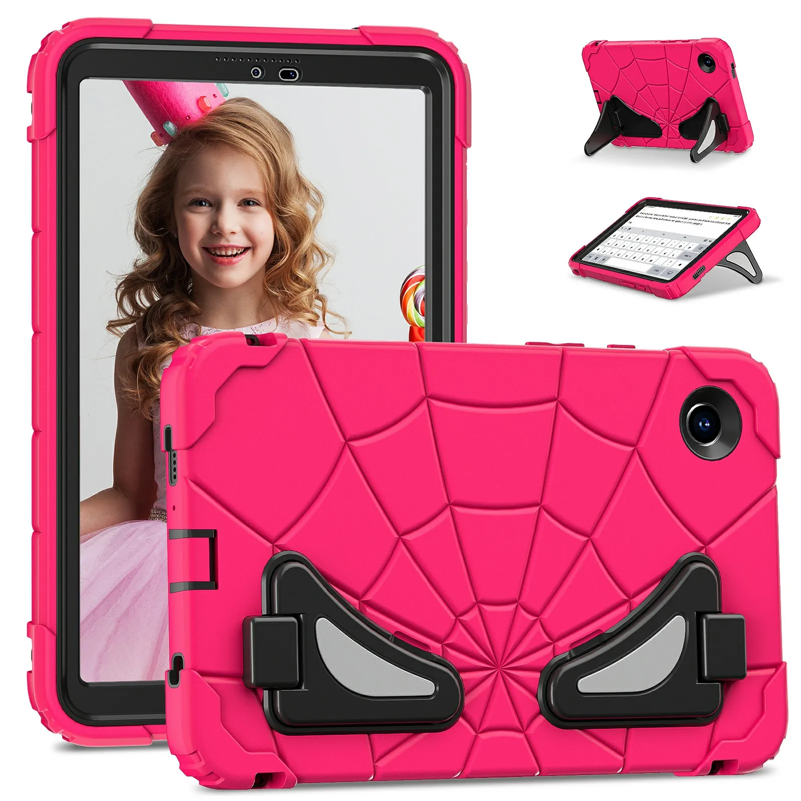 

For Samsung Galaxy Tab A11 Case Spider Style Silicone + PC Kickstand Tablet Cover - Rose / Black