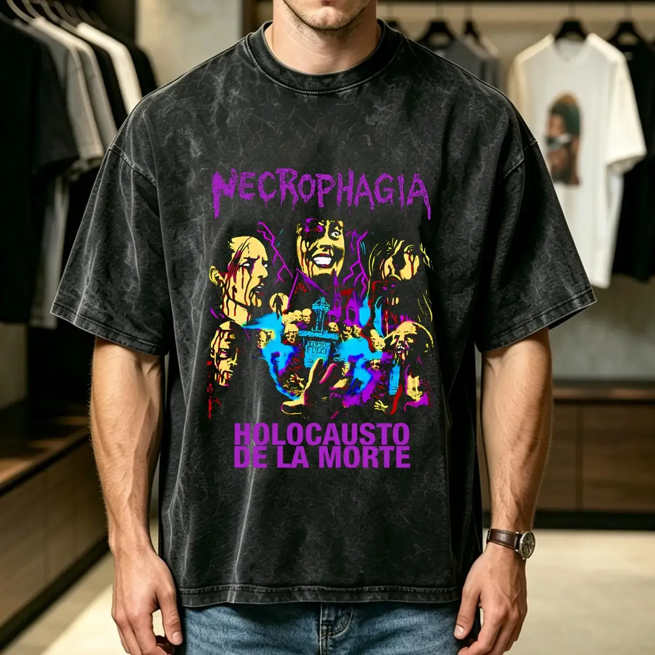washed T Shirt NWT 2649 Necrophagia Holocausto de la Mortle Size XL other call me vintage Washed Soft Stretched Stylish