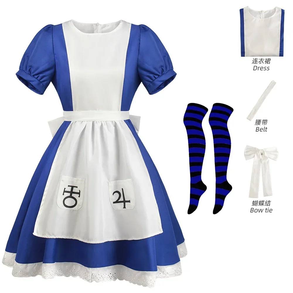 Anime Alice Princess Cosplay Costume Madness Returns Alice JK Maid Apron Dress Game Halloween Party for Women Girls Cosplay