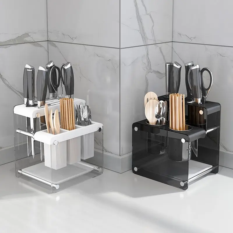 Acrylic Style Kitchen Knife Rack Storage Rack Table Top Kitchen Knife Holder Chopstick Spoon Cage Integrated Storage HolderZC883