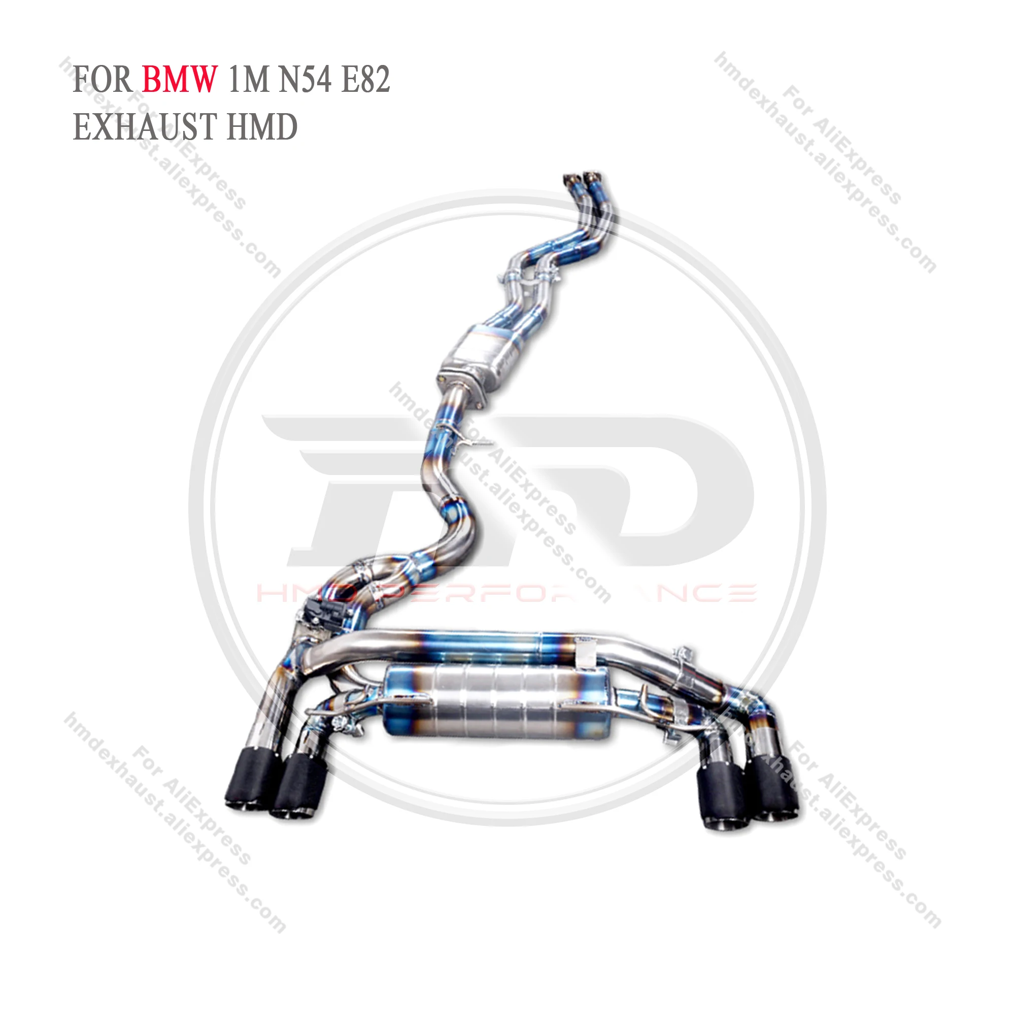 HMD رائجة البيع سبائك التيتانيوم أداء نظام العادم كامل العادم Catback لسيارات BMW 1M E82 N54 كاتم الصوت مع صمام السيارة