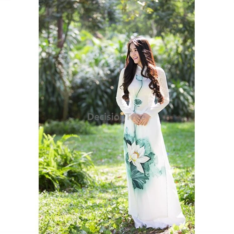 Exquisite gorgeous floral pattern design qipao retro slim fitting vietnam ao dai fashionable temperament evening dress