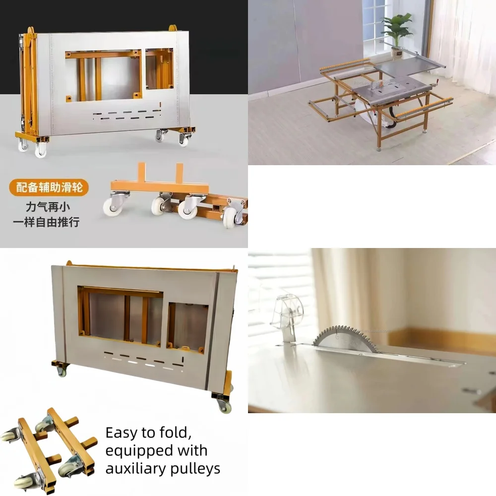 Electric Dust-Free Sliding Table Saw for Woodworking with Portable Folding Design Invisible Push-Pull Saw Head for DIY