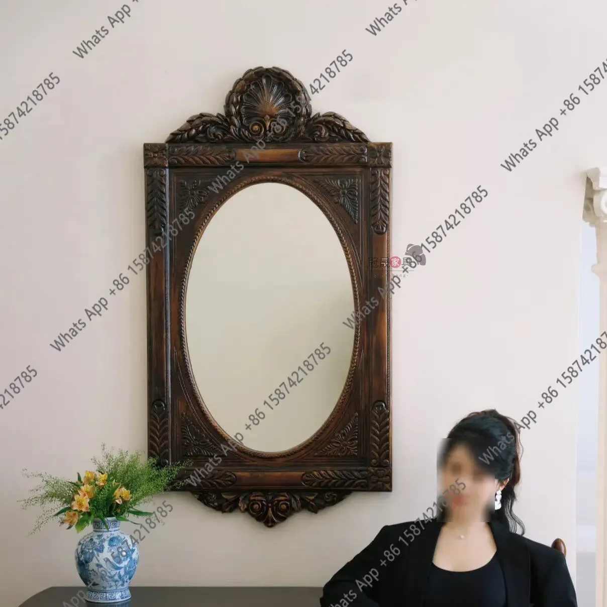 Bb American Retro Full-length Mirror Wall Hanging Living Room Carved French Special-shaped Villa Entrance Decorative Mirror