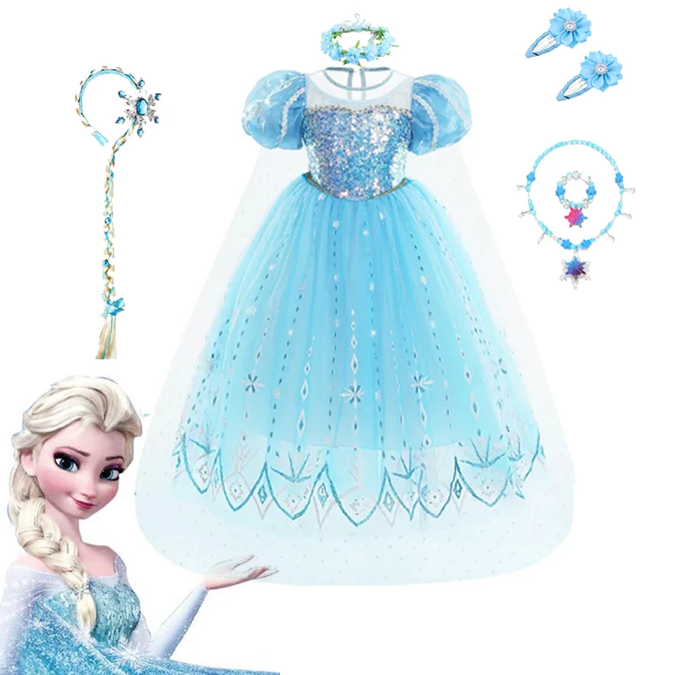 Disney Elsa Costume Frozen Dress Snow Queen Fancy Cosplay Dance Party Tutu elegante bambino vestire vestiti di carnevale 2-10 anni