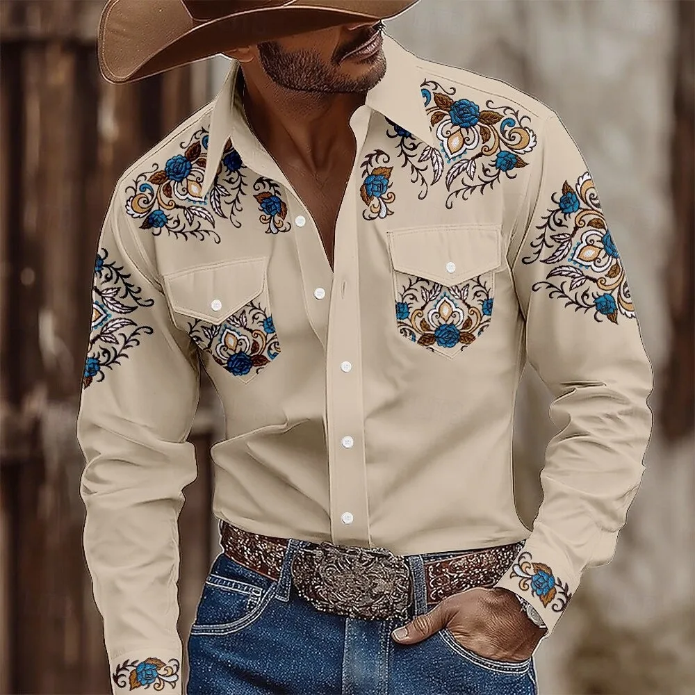 Men's Flap Shirt, Long Sleeves, Casual, Multi-Pattern, 3D Art Printed Comfort Pocket Button New Series