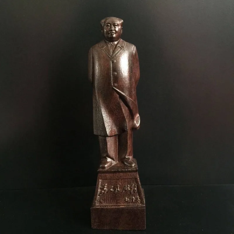 Hand-Carved Wooden Chairman Mao Statue - 8.7