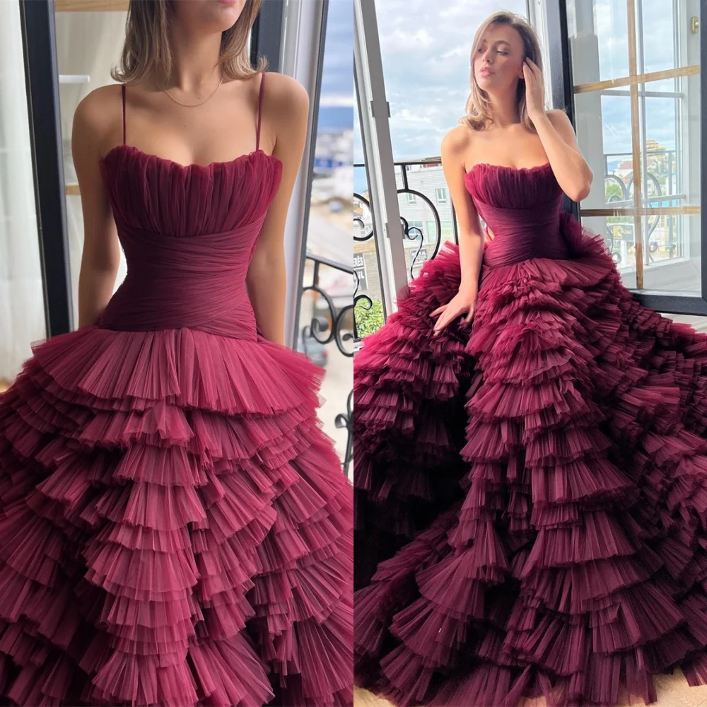 

Customized Classic Tulle Evening Dress Exquisite Strapless Spaghetti Straps Celebrity Gowns Luxury Special Occasion Gowns