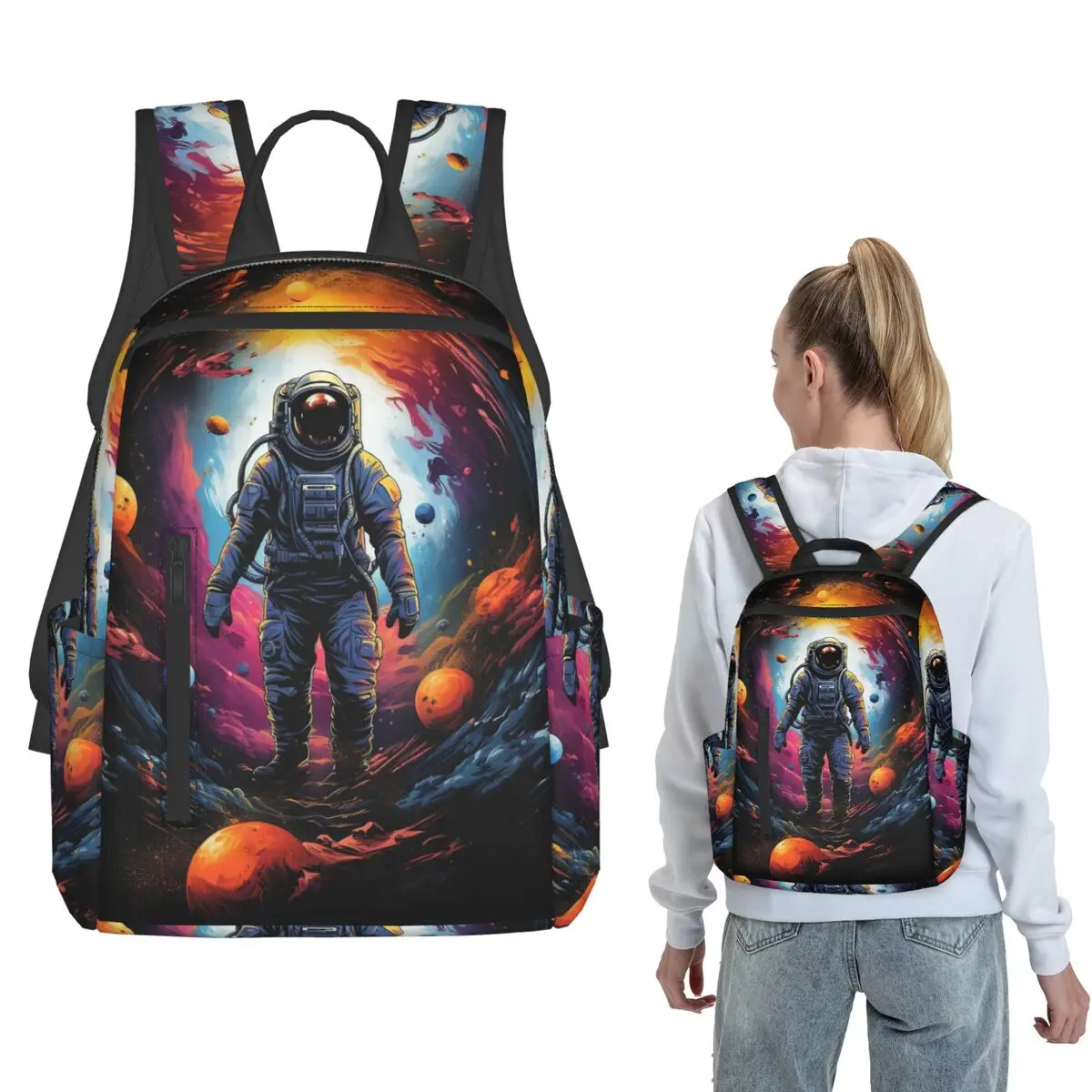 Astronaut Walking In Space Graffiti Backpack Daypack Kids BookBag School Bag Shoulder Bags for Men Women