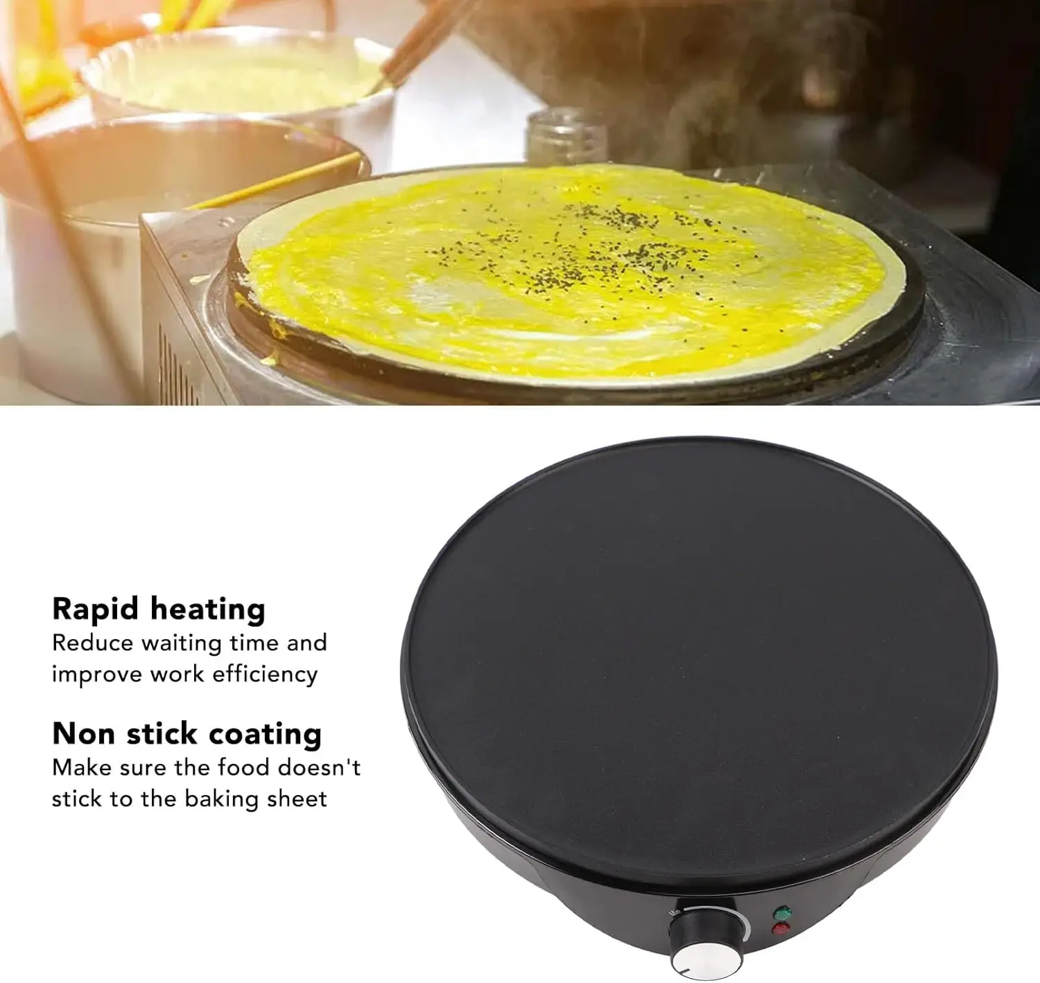 ماكينة صنع الكريب، ماكينة صنع الكريب الكهربائية، ماكينة صنع الفطائر مع ملعقة خشبية مفرشة الخليط من أجل كريب روتي، تور