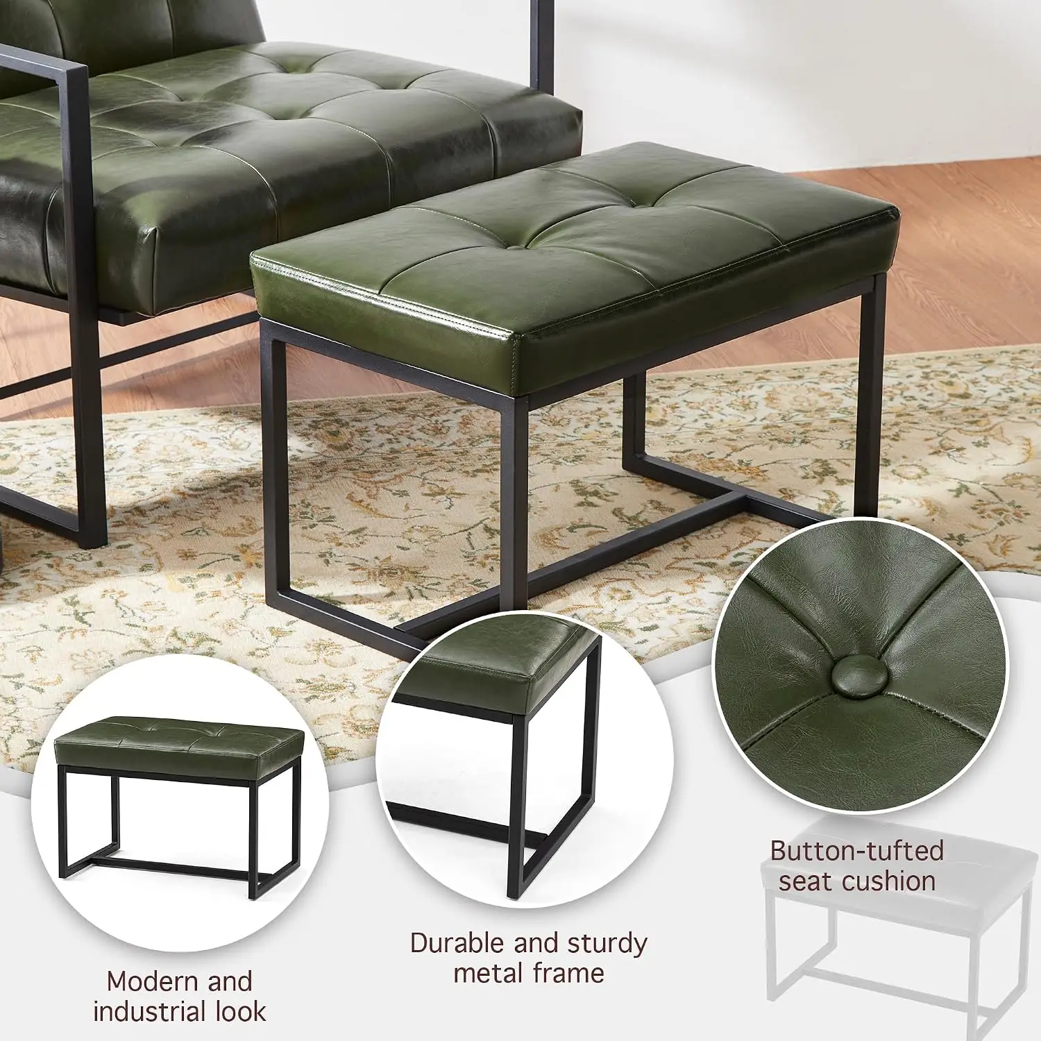 Modern PU Leather Ottoman Stools with Metal Frame, Padded Vanity Foot Rest for Living Room & Bathroom, Pack of 2, Customized