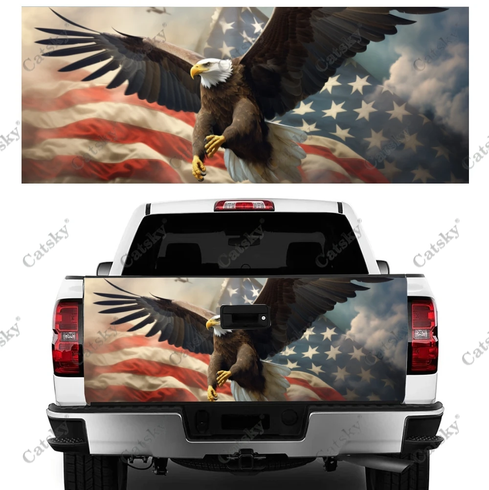 

Eagle with American Flag Truck Tailgate Wrap Professional Grade Material Universal Fit for Full Size Trucks Weatherproof