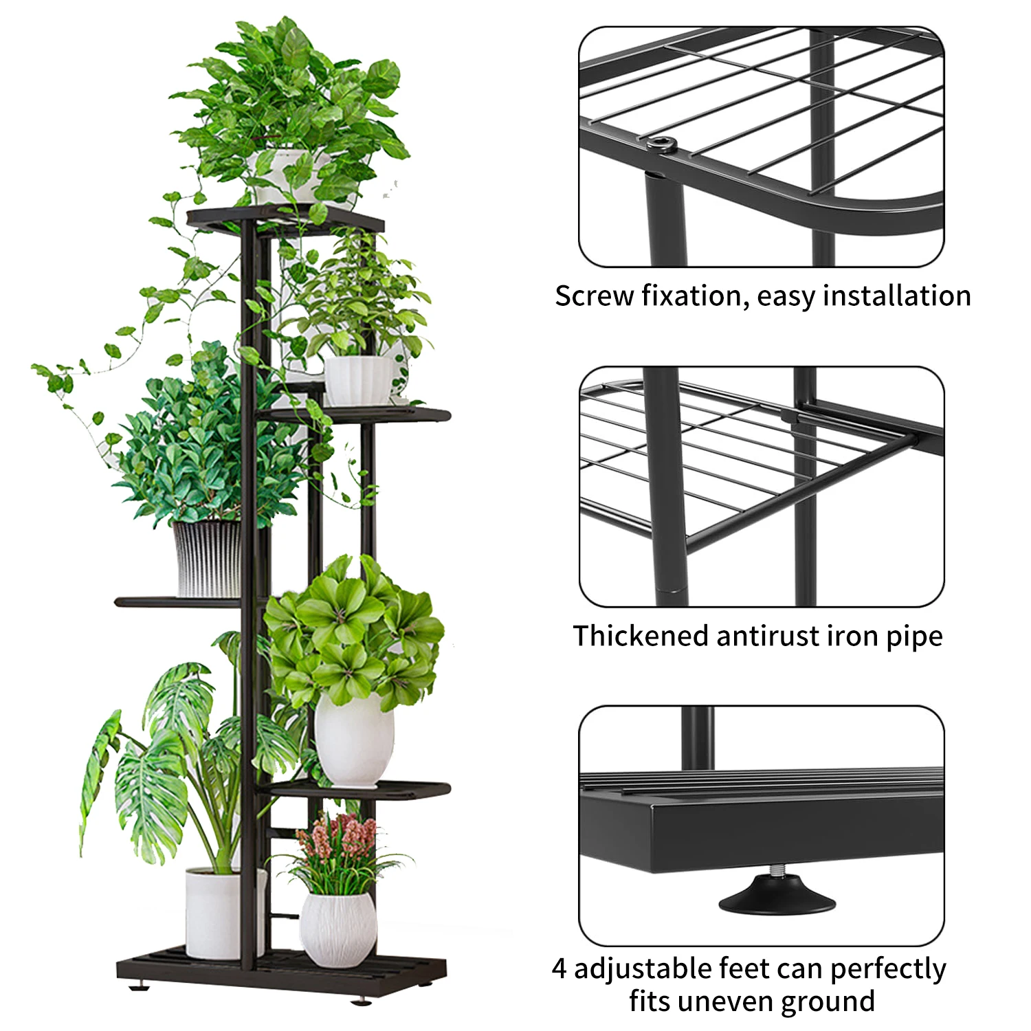 5 Floors 6 Potted Flower Stand Indoor Plant Shelf Metal Support Frame Garden Balcony Flower Pot Green Plant Home Decoration