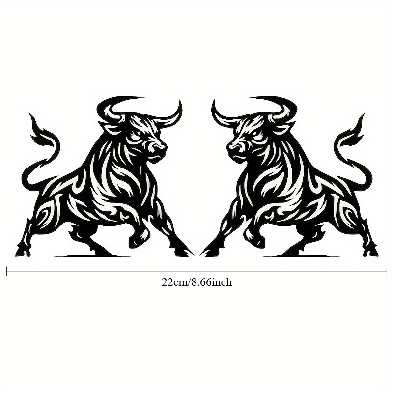 1Pair Dynamic Bull Vinyl Car Sticker Black White Animal Pattern Decal Self-Adhesive for Window Bumper Metal Plastic