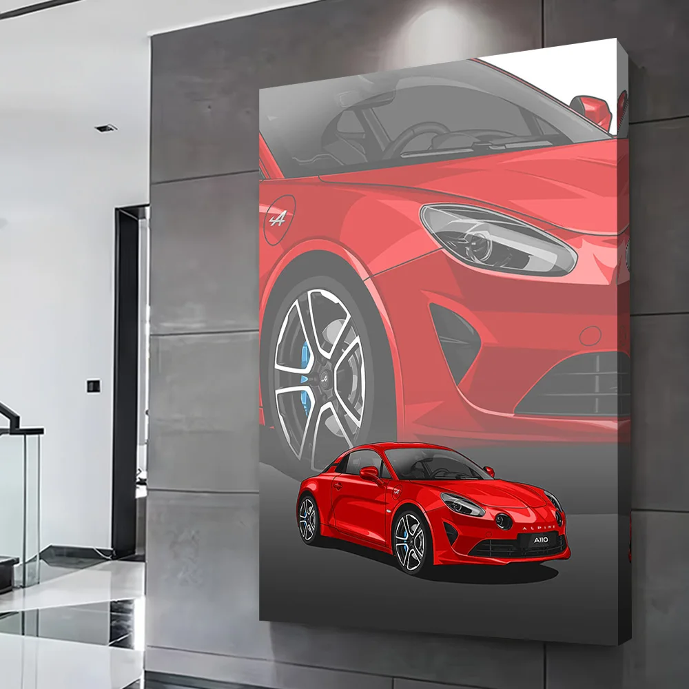 Alpine A110 Sports Car Printing Poster Custom Pictures Wall Art Canvas Painting Gift for Home and Decoration Wand Deko Room Arts