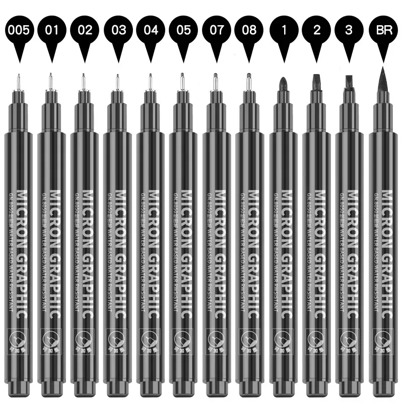 Roise Waterproof Art Markers Brush Pen Office Student School Painting Line Drawing Black Fine Sketch Pens Art Supplies