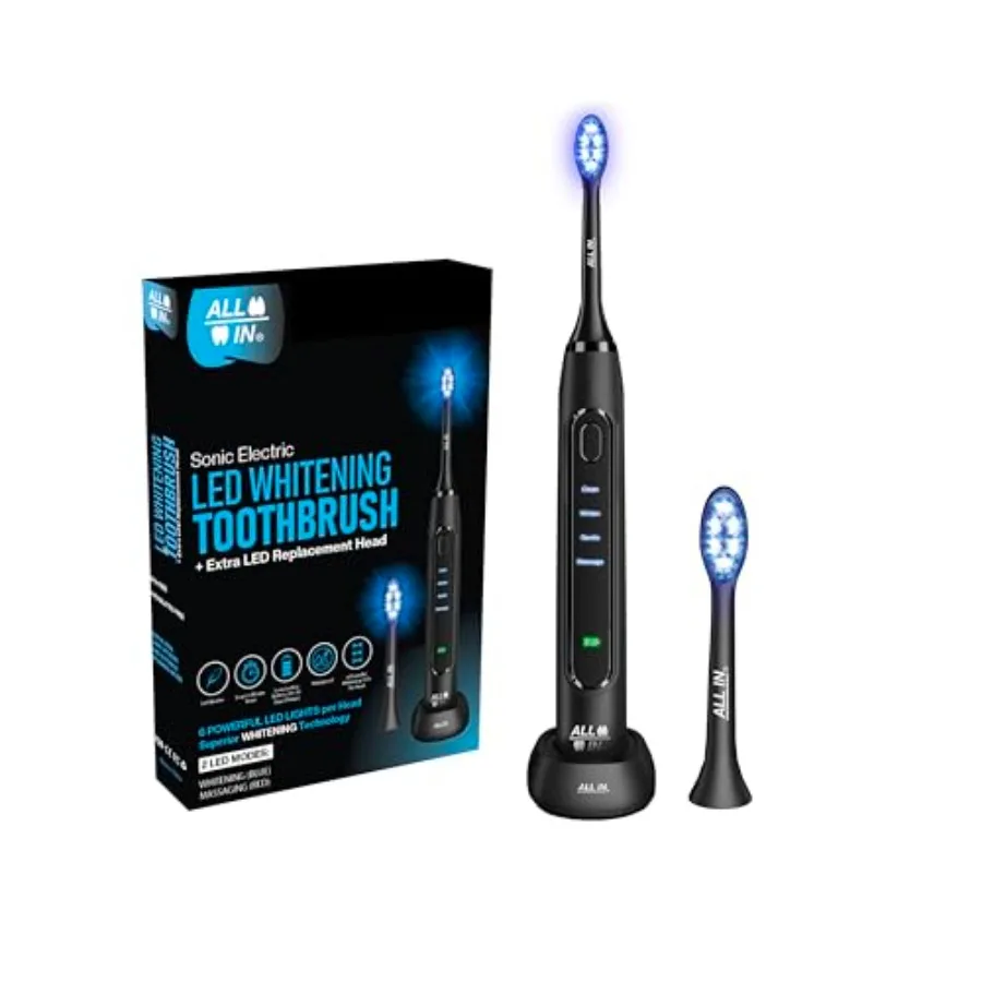 

LED Sonic Electric Toothbrush for Adults Blue + Red LED Light 4 Modes Soft Bristles 2-Minute Timer Rechargeable Waterproof BPA
