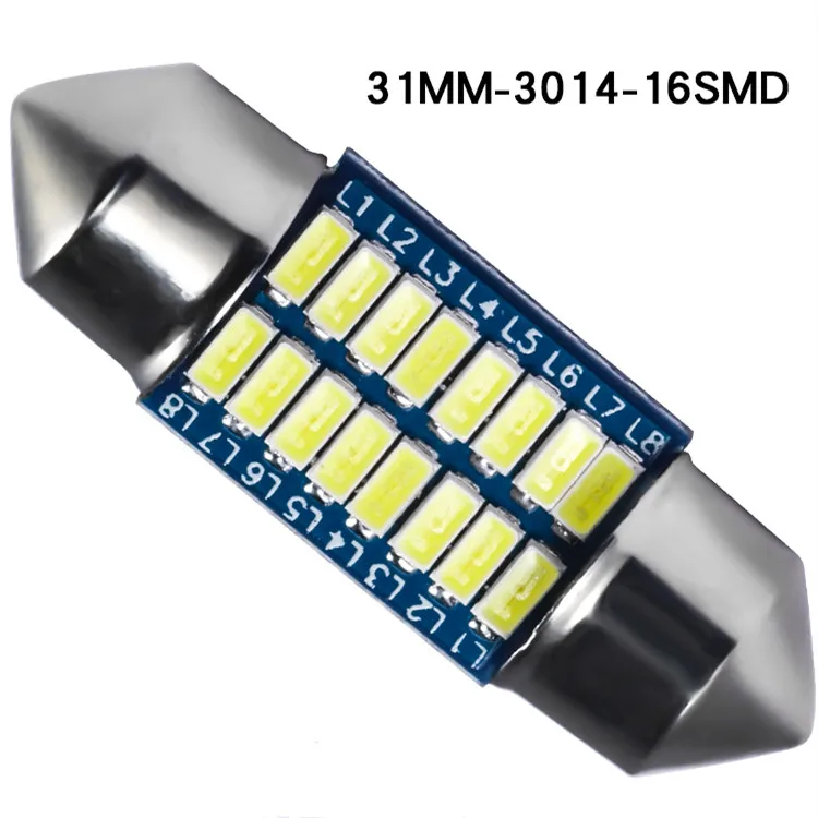 2PCS Car LED Bulb Canbus C10W C5W LED 3014 16SMD Light 31mm 36mm 39mm 41mm No Error 12V White Auto Interior Dome Reading Light