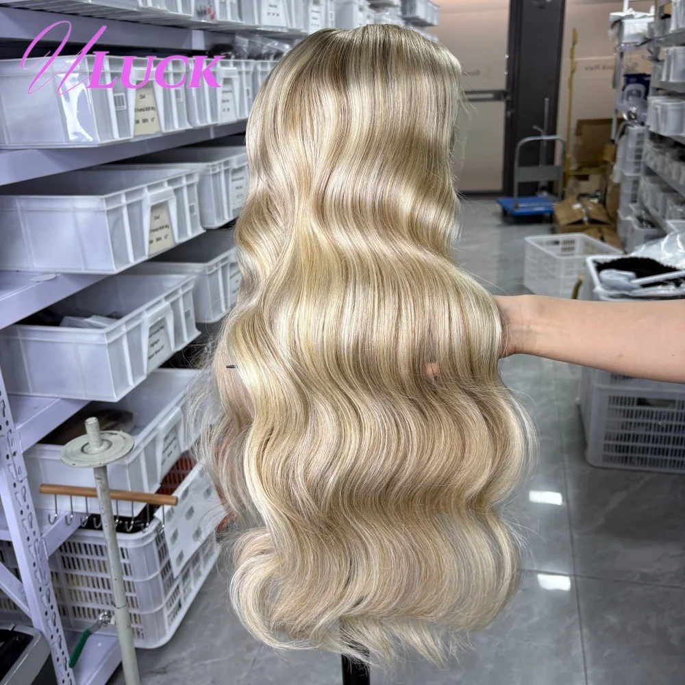 Uluck Biondo Cenere Colore 13x6 Parrucche Frontali Del Merletto 180% Densità Brasiliana 100% Reale Parrucche Dei Capelli Umani di Remy Pre Pizzicate Per Le Donne Bianche