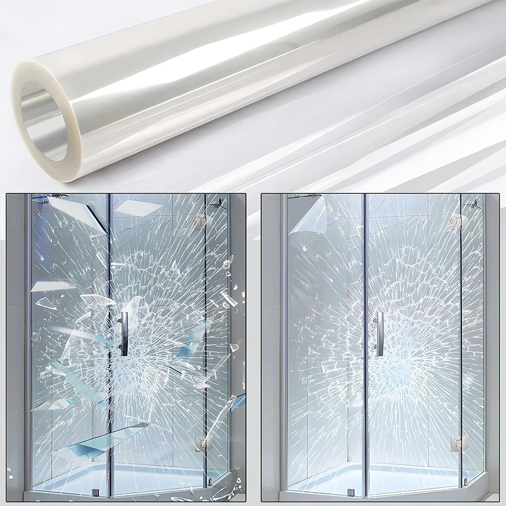 2/4/8mil Security Window Film Self-Adhesive Transparent Safety Window Film Anti Shatter Glass Protective Film for Home Office