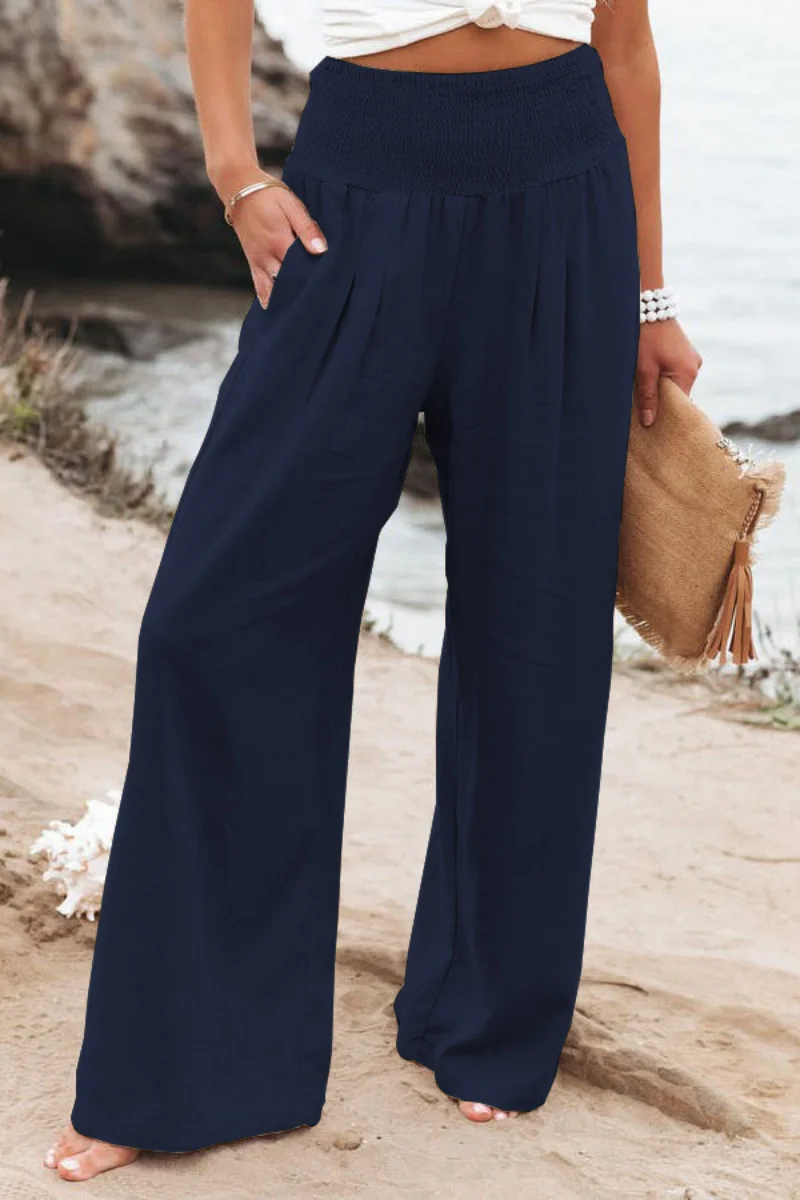 

Office Lady Cotton Linen Pockets Solid Loose Casual White Wide Leg Long Trousers Spring Summer for Women 2024 New Women Pants