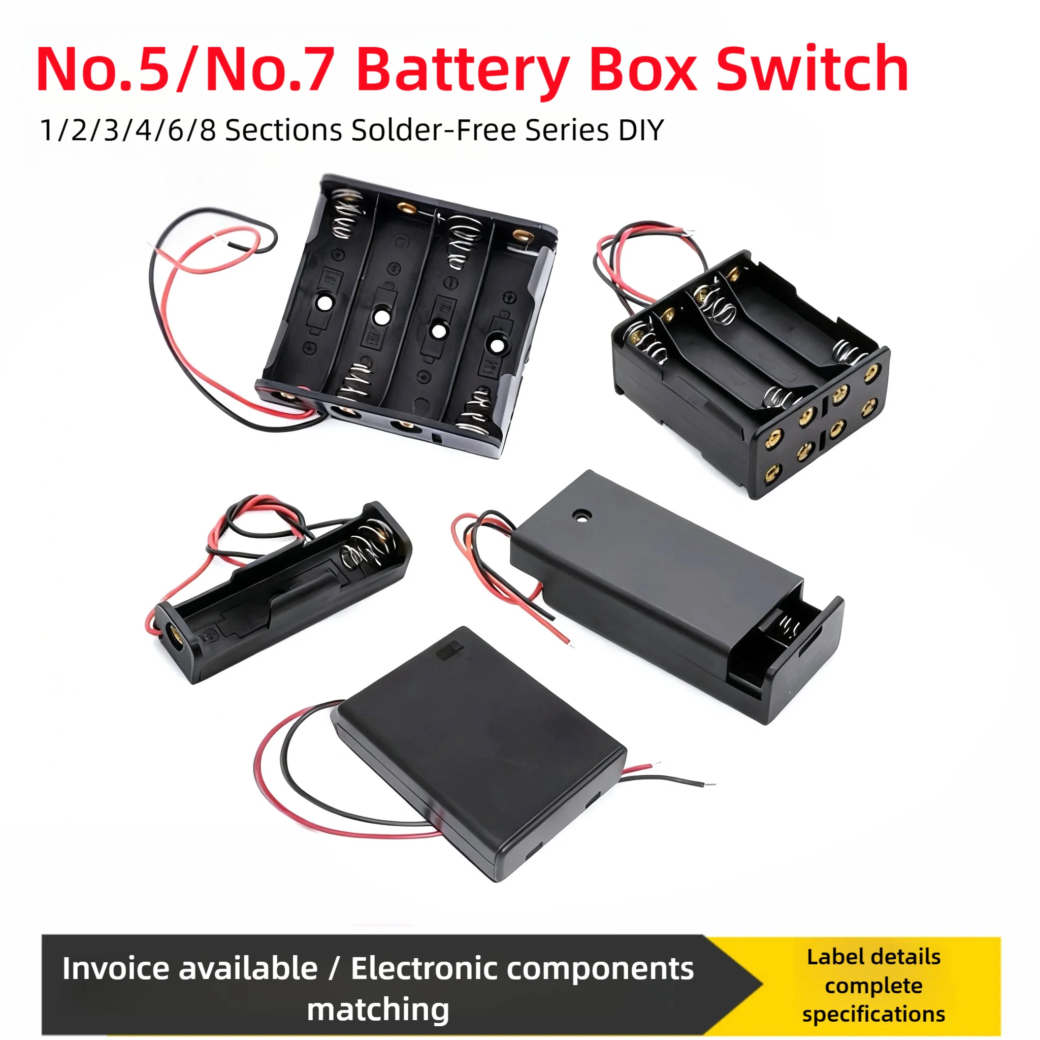 Battery Box No.5 And No.7 With Wire Cover Switch, 18650 Battery Holder, 1/2/3/4/6/8 Cells, Solder-Free Series Diy