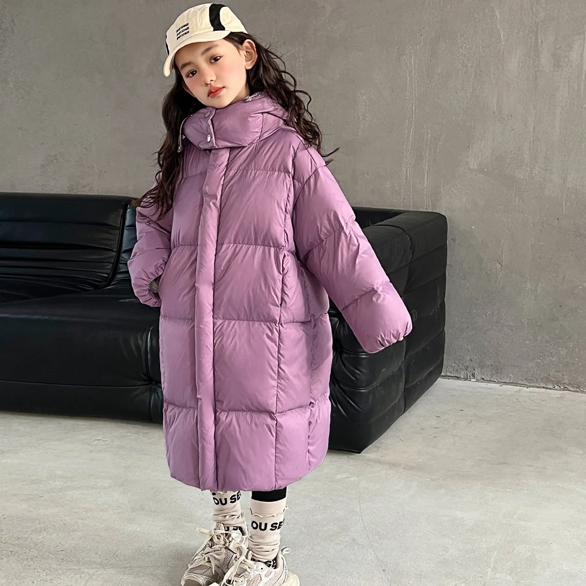 Girls Down Cotton Jacket New Winter Mid-length Hooded Coat Thicken Warm  Children\'s Outerwear Parkas Kids Clothing