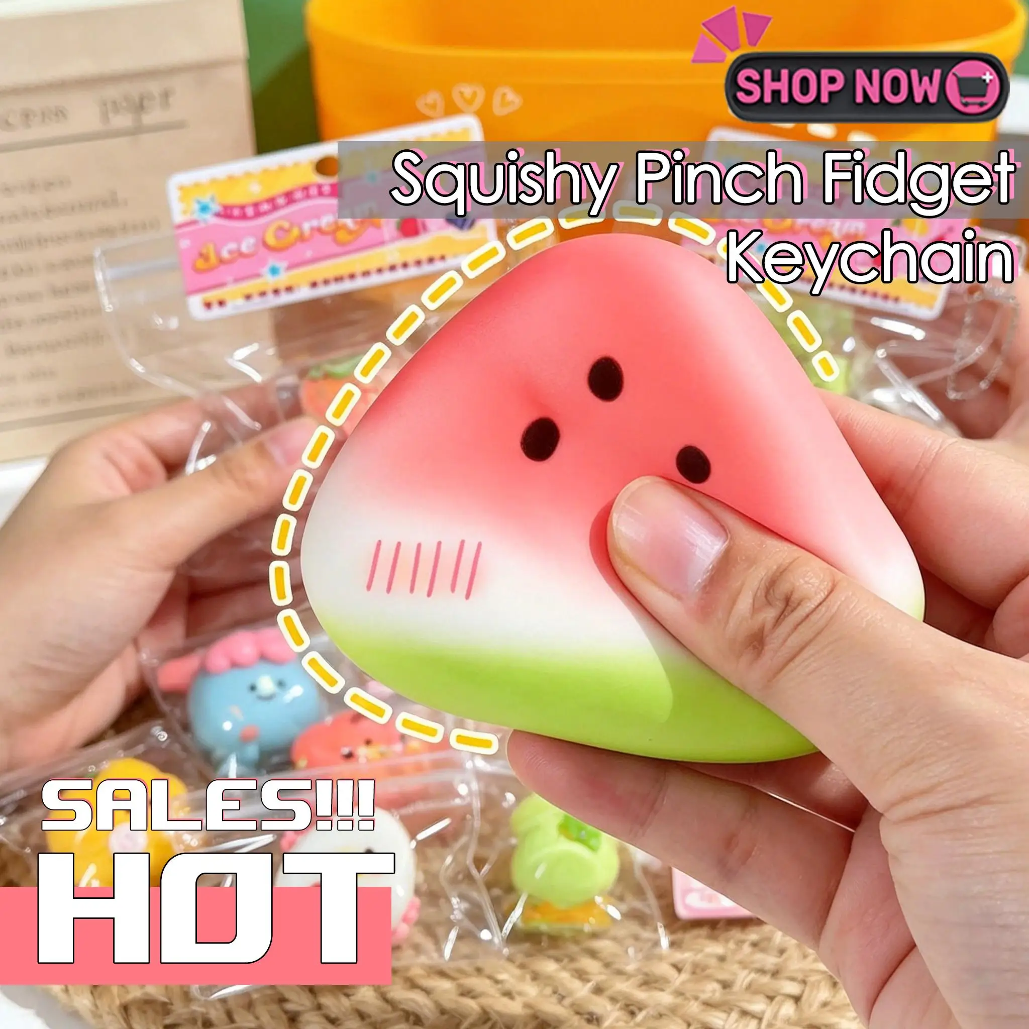 Mini Watermelon Squishy Pinch Toy Fidget Decompression Fruit Squeeze Funny Toy Pressure Reducer Prop Keychain BFF Gift