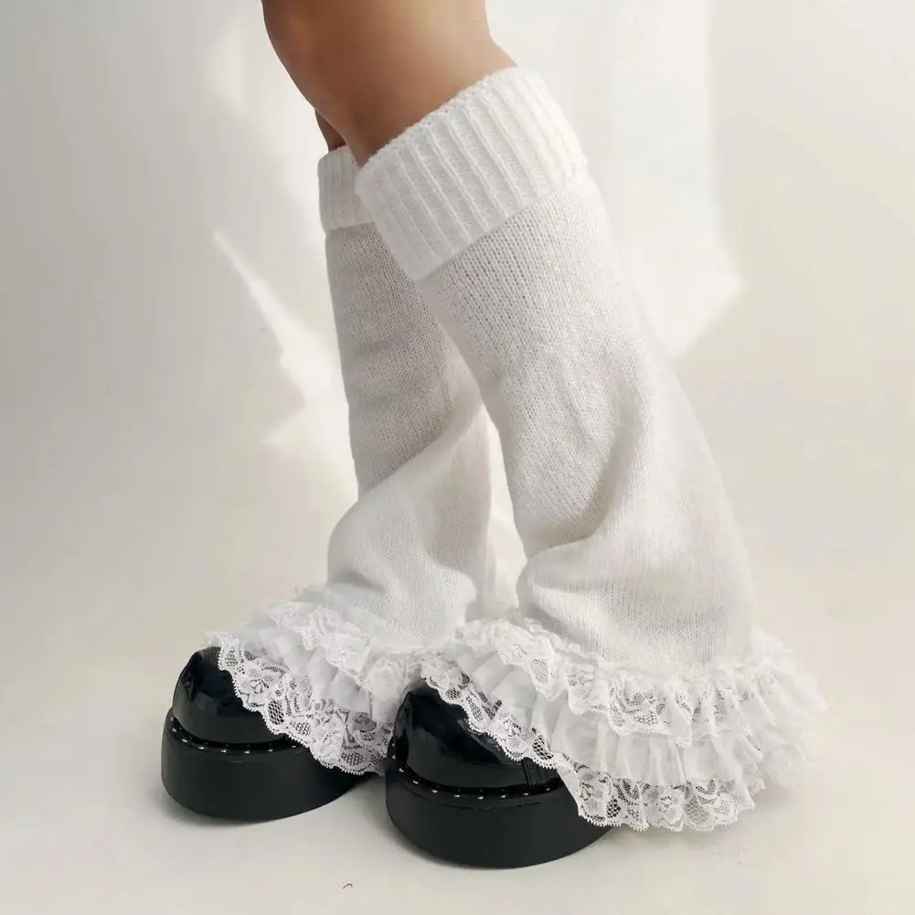 

1 Pair Of Winter Calf Covers Lace Lace Lace Knit Non-slip Solid Color Stretch Lolita Style JK Leg Warmers