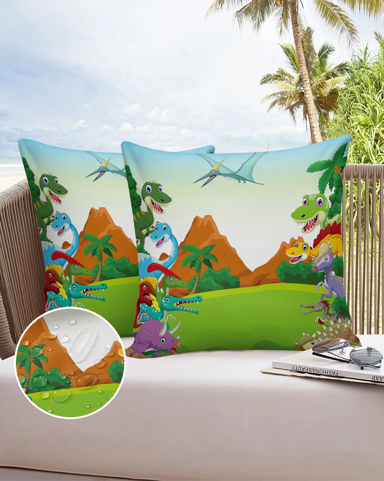 

Cartoon Jungle Meadow Dinosaur Waterproof Pillowcase Decorative Sofa Bed Pillow Cover Home Decor Car Cushion Cover