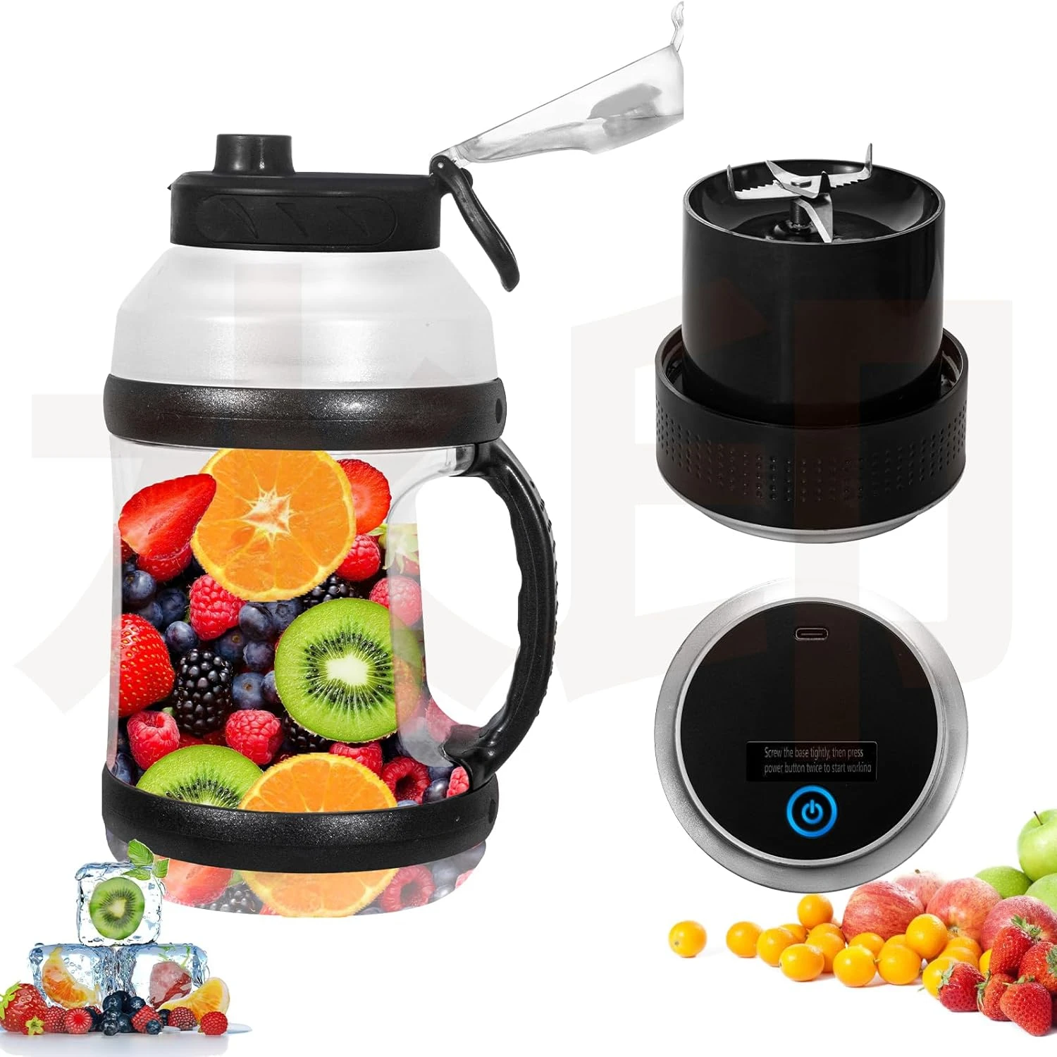 

Portable 60oz Rechargeable Black Blender with Strong 240W Blending Power, 6pcs 3D Blades for Shakes and Smoothies, Ideal for Spo