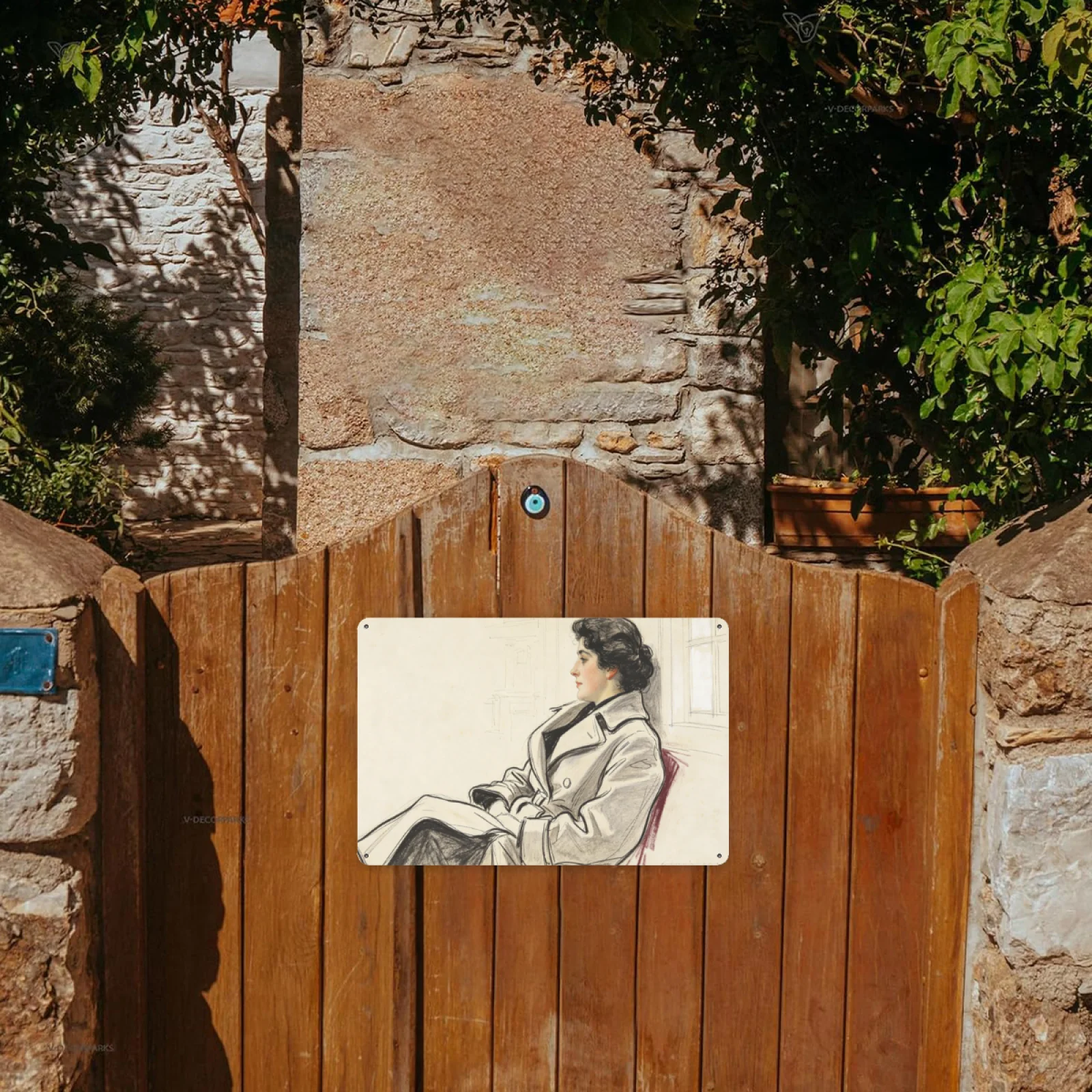 Vintage Elegant Lady Sketch Metal Tin Sign Retro Woman Portrait Drawing Wall Art Classic Aesthetic Wall Decor Plaque for Living Room Bedroom Home Decoration