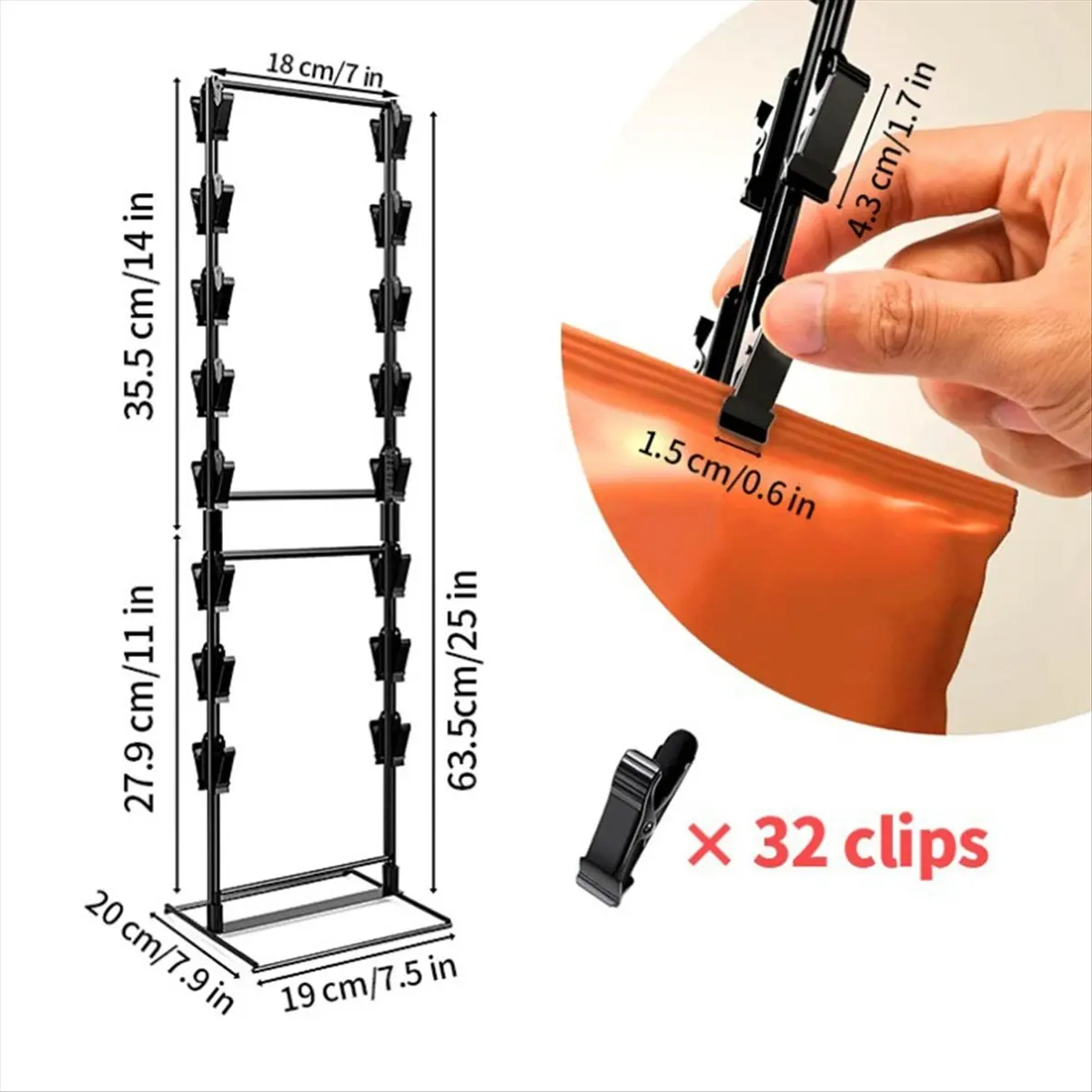 Chip Rack Display Stand, Potato Chip Rack Bag Holder with 32 Clips, Row Chip Display Stand for Party,Snack Display